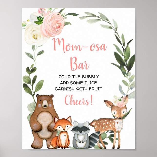 Mamma-osa pub mimosa blommigt babydusch för babyba poster (Framsidan)