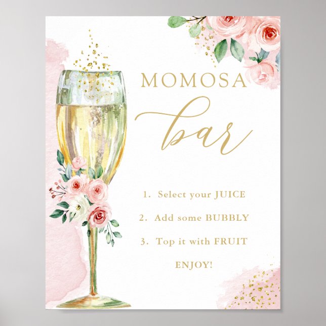 "MAMMA"osa Pub, Rosa Guld Flowers & Glass, Shower Poster (Framsidan)