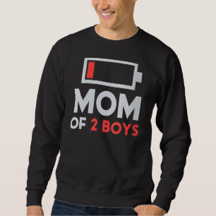 Mamma på 2 pojkar Låg batteriladdad Mamma med Son Lång Ärmad Tröja