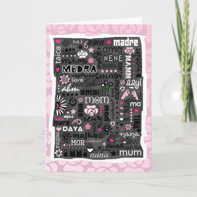 MAMMA PÅ OLIKA SPRÅK MORS DAG-KORT KORT (Framsida)