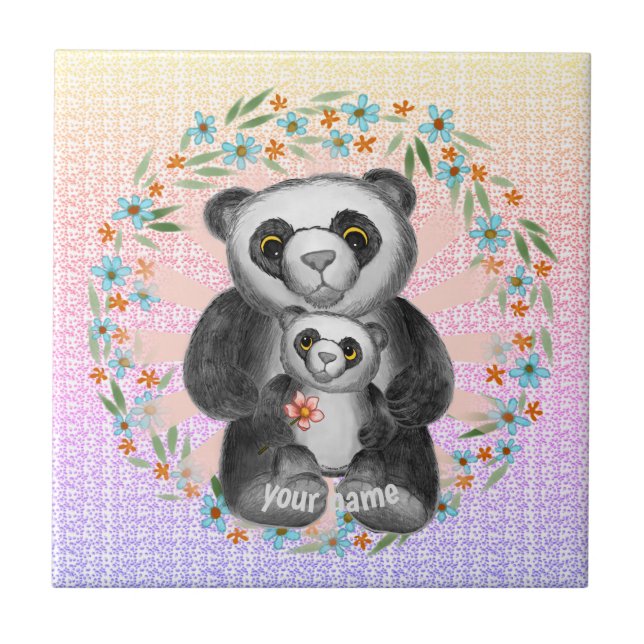 Mamma Panda Bear Kärlek Kakelplatta (Framsidan)