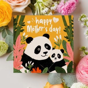 Mamma Panda & unge Söt Färgglad Glad mors dag Kort