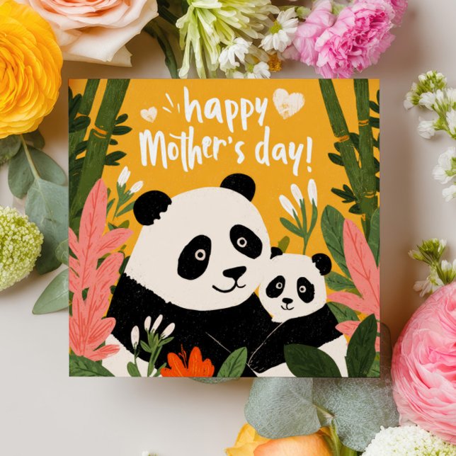 Mamma Panda & unge Söt Färgglad Glad mors dag Kort (Skapare uppladdad)