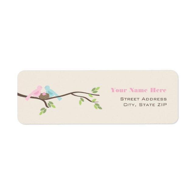 Mamma & pappa Birds Rosa Egg Baby Shower Returadress Etikett (Framsidan)