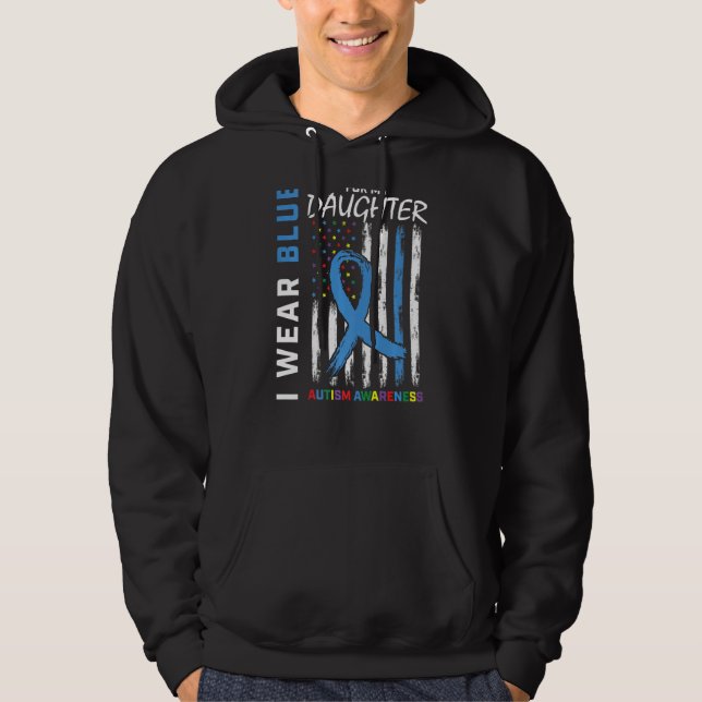 Mamma Pappa I Bära Blue för min dotter Autism Awar Hoodie (Framsida)
