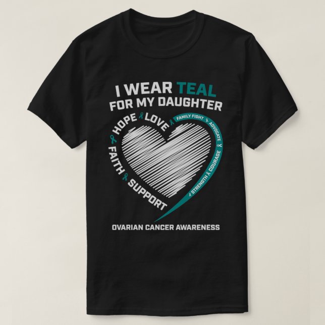 Mamma Pappa I Bära Teal for My Dotter Ovarian Canc T Shirt (Design framsida)