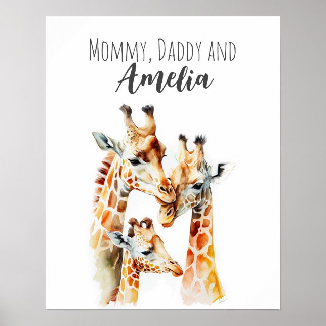 Mamma, pappa & jag | Giraff | Djur Barnkammar Kons Poster (Framsidan)