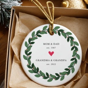 Mamma Pappa   Mormor Grandpa Year Est. Ceramic Orn Julgransprydnad Keramik