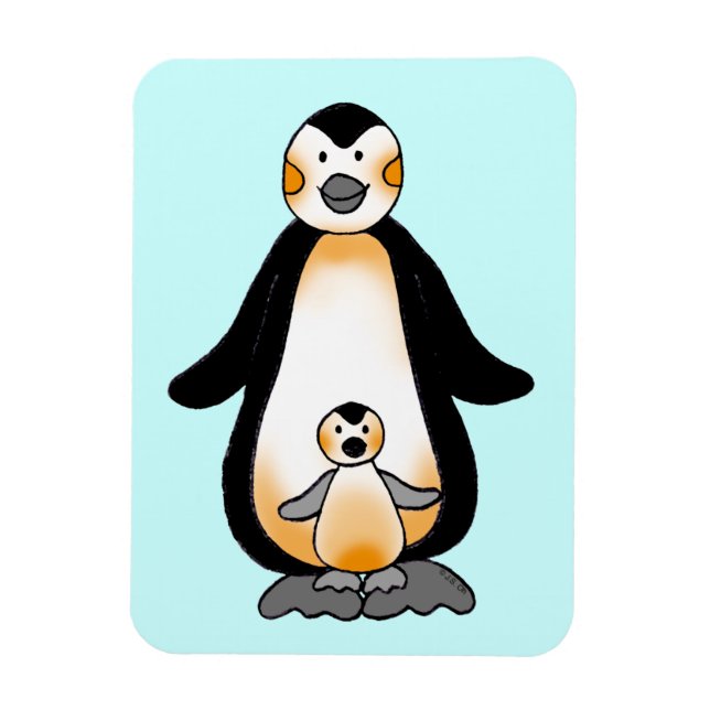 Mamma/pappa och baby penguin, babydusch magnet (Vertikal)