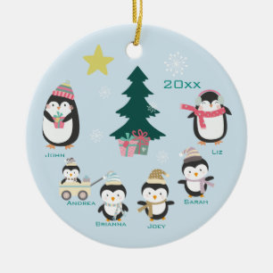 Mamma, Pappa och fyra barn ~ Penguins Julgransprydnad Keramik