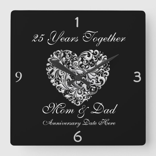 MAMMA &PAPPA SILVER 25-årsjubileum GIFT Wall Clock Fyrkantig Klocka (Framsida)