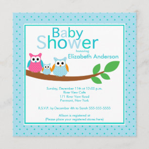 Mamma- & pappaugglor med baby shower för inbjudningar