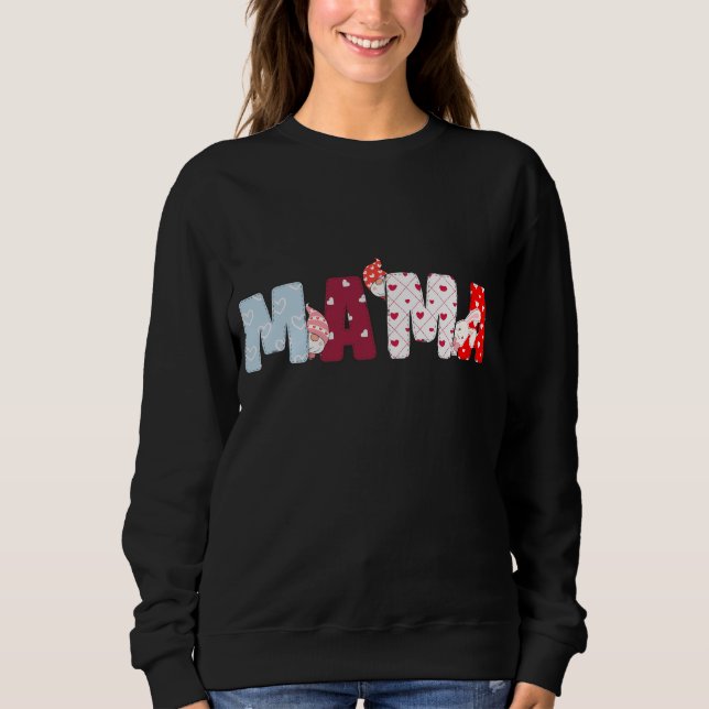 Mamma Patchwork Brev Sweatshirt - Cute Heart T Shirt (Framsida)