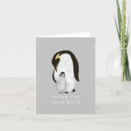 Mamma Penguin Grått Winter Neutralt Baby Shower Ta Tack Kort