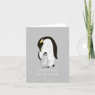 Mamma Penguin Grått Winter Neutralt Baby Shower Ta Tack Kort
