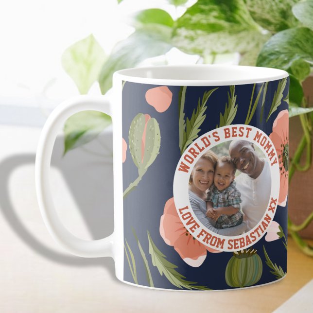 Mamma Personlig Fotomall blomma Mönster Kaffemugg (Skapare uppladdad)