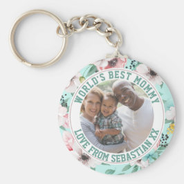 Mamma Personlig Fotomall blomma Mönster Nyckelring