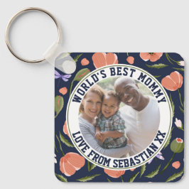 Mamma Personlig Fotomall blomma Mönster Nyckelring
