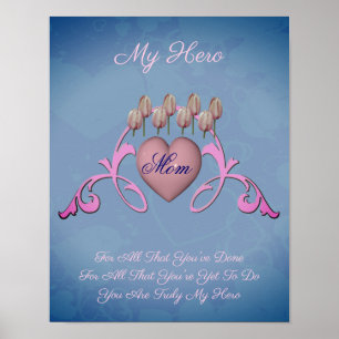 Mamma Personligen Mitt hjärta och blommor Poster