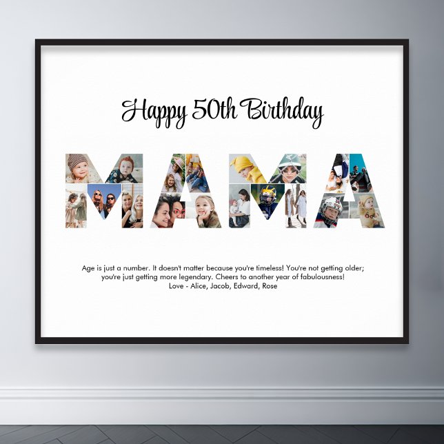 Mamma Photo Collage Brev Cutout Mamma Birthday Poster (mama photo collage poster)