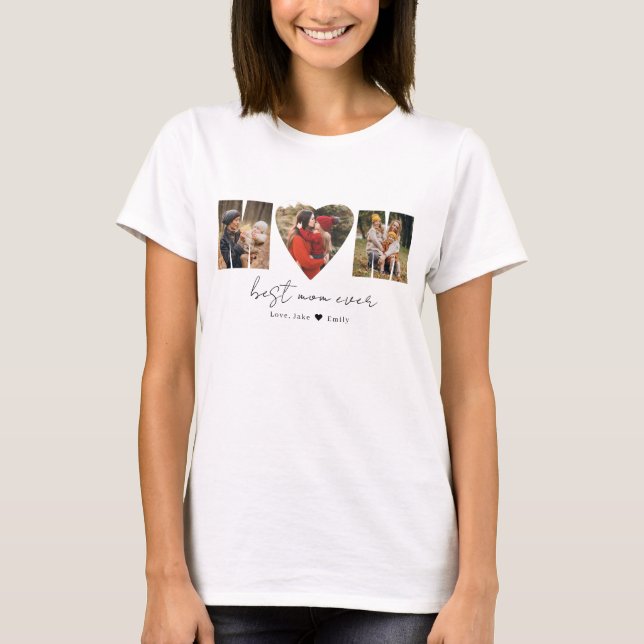 Mamma Photo Collage Heart Photo Mors dag T-Shirt (Framsida)