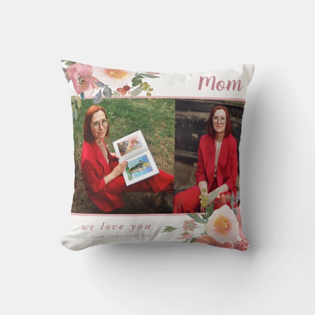 Mamma Photo We kärlek du Mors dag Gift Blommigt Kudde (Framsida)