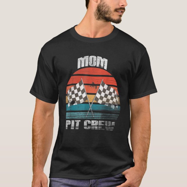 Mamma Pit Crew Tävling Car Chekered Flagga Tävla T Shirt (Framsida)