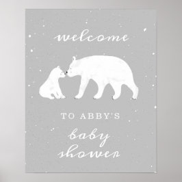 Mamma Polar Bear Grått Snö Baby Shower Välkommen Poster