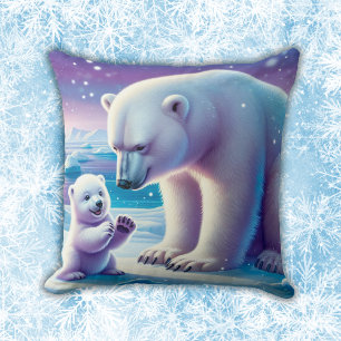 Mamma Polar Bear med Unge Kudde