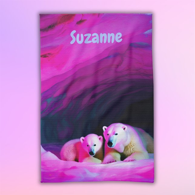 Mamma Polar Bear med Unge Monogram | Kökshandduk (Skapare uppladdad)