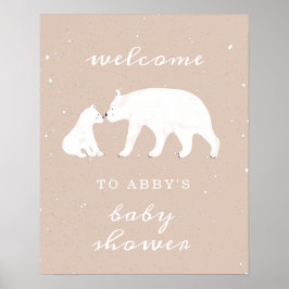 Mamma Polar Bear Rosa Snö Baby Shower Välkommen Poster