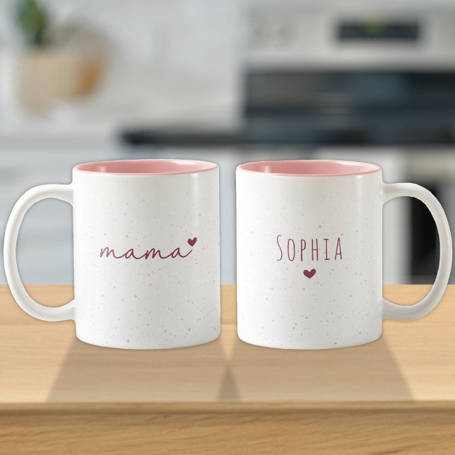 Mamma present från barn | Kärleksnamn Rosa Hjärt  Två-Tonad Mugg (Skapare uppladdad)
