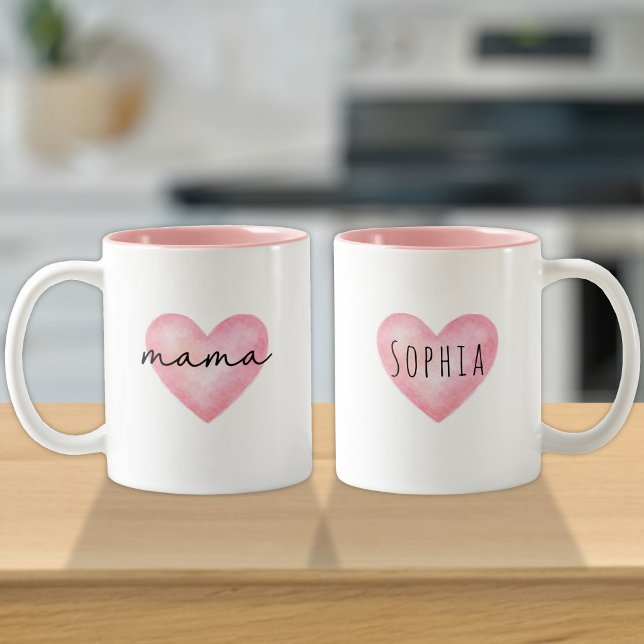 Mamma present från barn | Rosa hjärta Kärlek namn Två-Tonad Mugg (Skapare uppladdad)