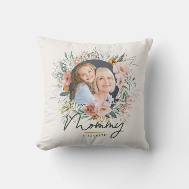 mamma-presentfotofärgen blommigt mors dag kudde (Framsida)