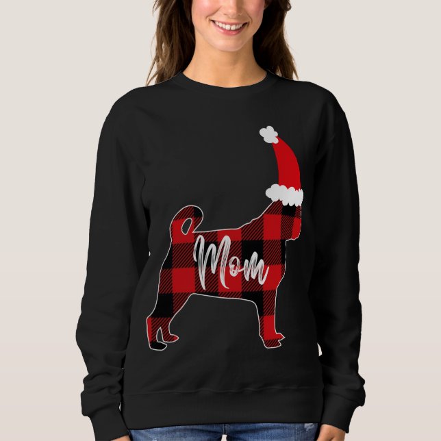Mamma Pug Hund jul Mamma Pajama Red Play Buffal T Shirt (Framsida)