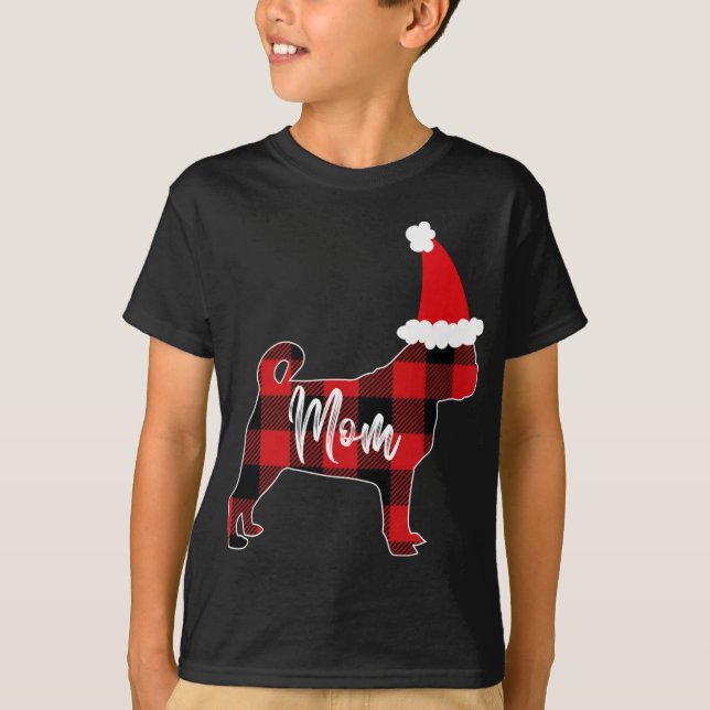 Mamma Pug Hund jul Mamma Pajama Red Play Buffal T Shirt (Framsida)