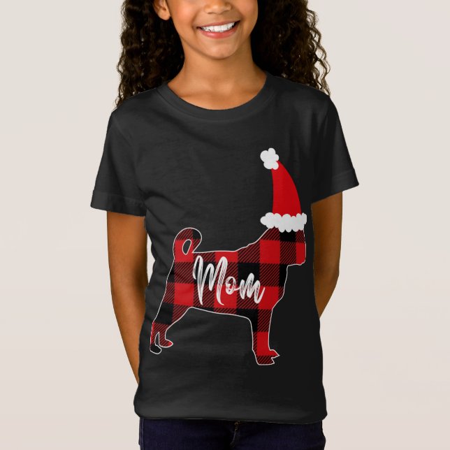 Mamma Pug Hund jul Mamma Pajama Red Play Buffal T Shirt (Framsida)