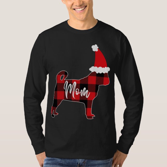 Mamma Pug Hund jul Mamma Pajama Red Play Buffal T Shirt (Framsida)