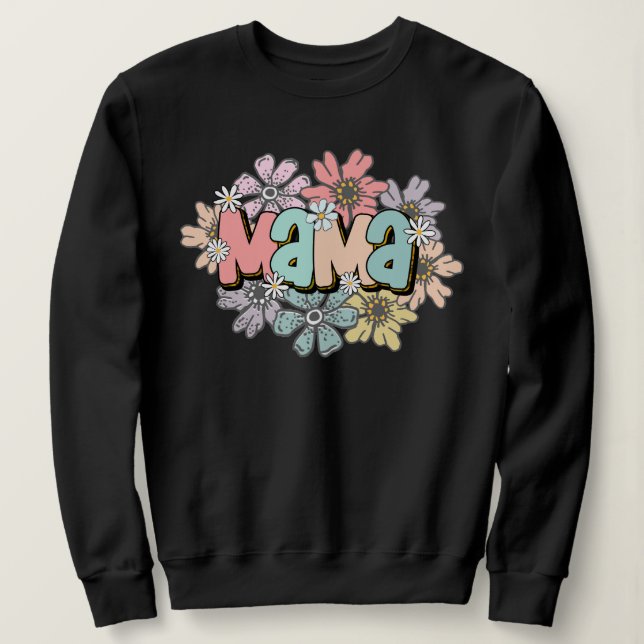 Mamma Pullover Black Retro Mamma Blommigt Sweatshi T Shirt (Design framsida)