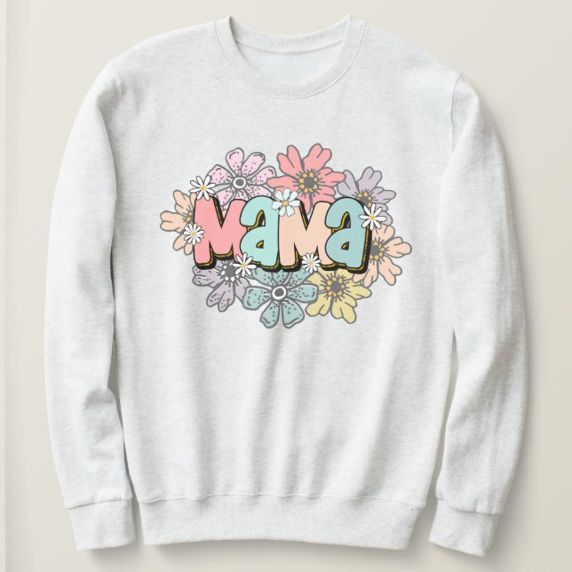 Mamma Pullover Retro Mamma Blommigt Sweatshirt T Shirt (Design framsida)