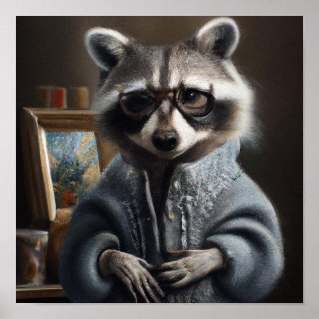 Mamma Raccoon med en trikot jackar och glas Poster (Framsidan)