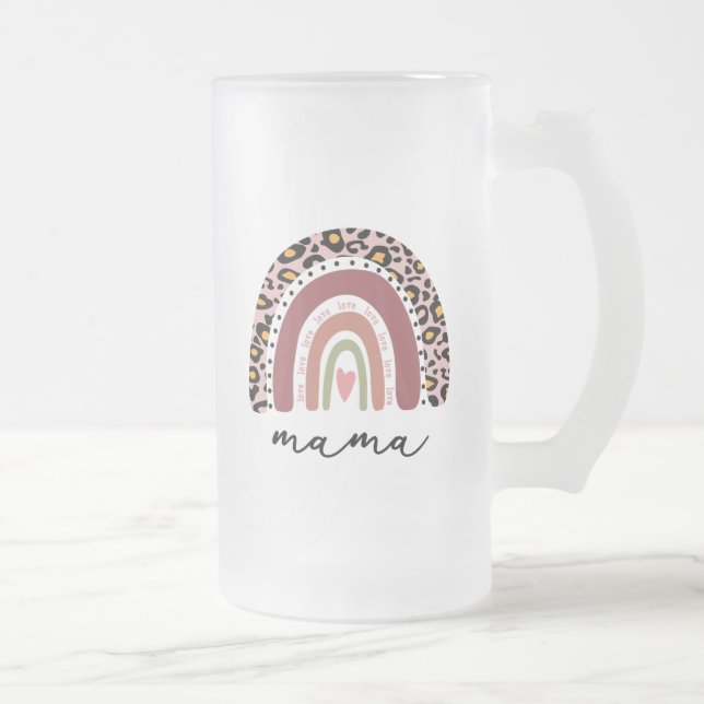 Mamma Rainbow, Blsed Mamma Gift, Boho Mamma Rainbo Frostat Ölglas (Höger)