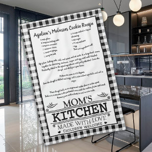 Mamma Recipe Black White Farmhouse Buffalo Play Kökshandduk