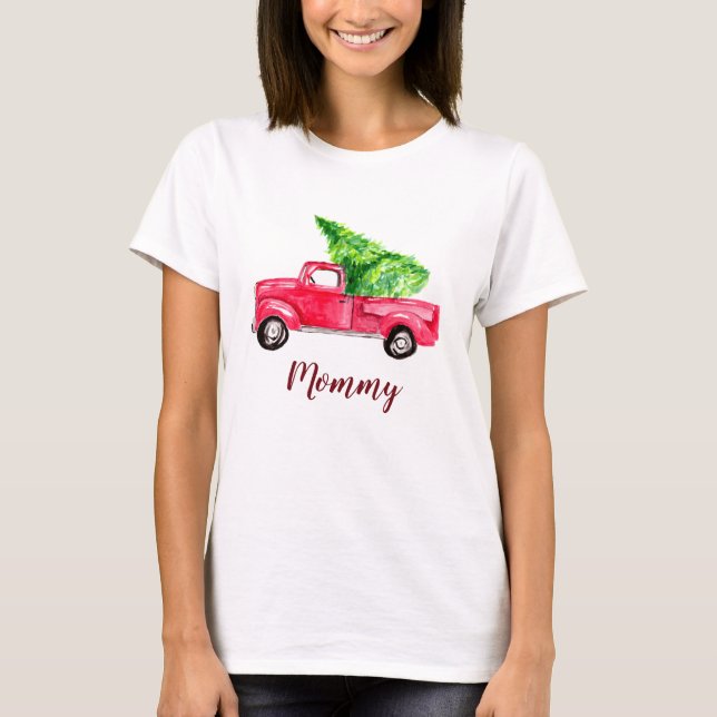 Mamma Red Pickupa Lastbil Julgran T Shirt (Framsida)