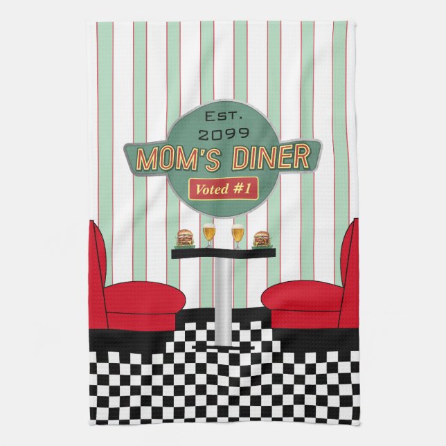 Mamma Retro Middag med Burgers & Beer Kökshandduk (Vertikal)