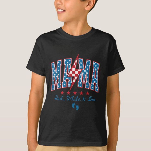 Mamma Röd Vit Och Blir 4:e Juli Graviditetsannonse T Shirt (Framsida)