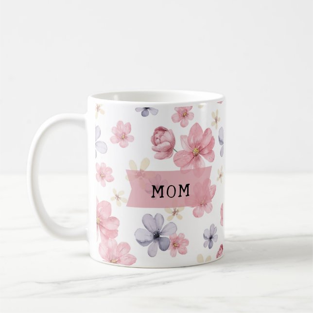 Mamma Rosa och Lila Blommigt Kaffemugg (Vänster)