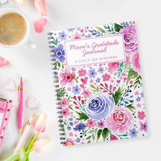 Mamma Rosa och Lila Blommönster för vattenfärg Anteckningsbok
