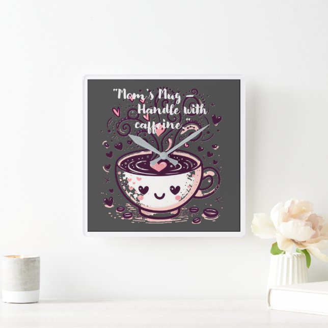’Mamma’s Mugg - Handle with caffeine.’ Fyrkantig Klocka (Hem)