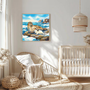 Mamma Säl och Unge Djurhem Poster